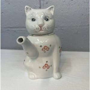 Vintage Lucky Cat Maneki Neko Small Tea Pot Milk Jug Creamer Hand Painted Kitty